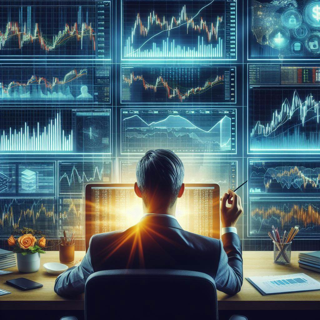 Person looking at his screens using many trading strategies