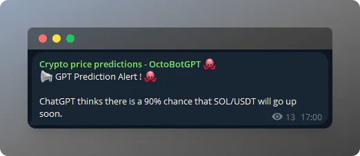 sol Solana Telegram notification ChatGPT predicts SOL going up with 90% change