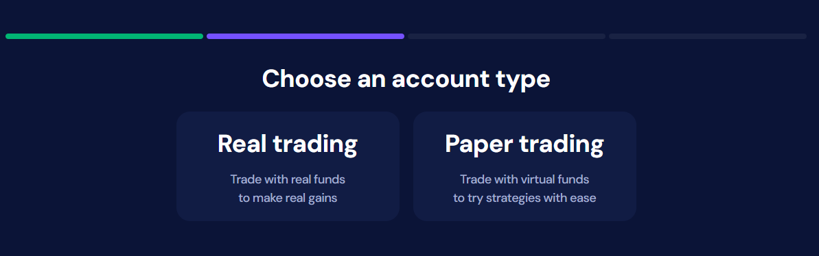 trading account type choice real or paper trading